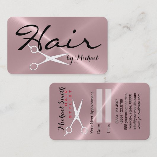 Hair Stylist Appointment Roestvrij staal Metaal #2 Afsprakenkaartje (Voorkant / Achterkant)