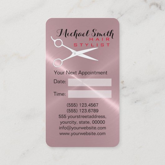 Hair Stylist Appointment Roestvrij staal Metaal #2 Afsprakenkaartje (Achterkant)