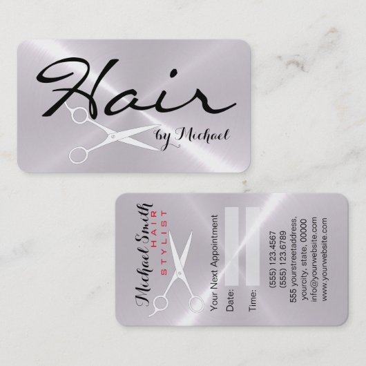 Hair Stylist Appointment Roestvrij staal Metaal Afsprakenkaartje (Voorkant / Achterkant)