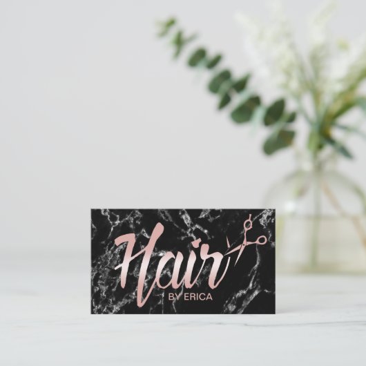 Hair Stylist Appointy Classy Script Dark Marble Afsprakenkaartje (Staand voorkant)