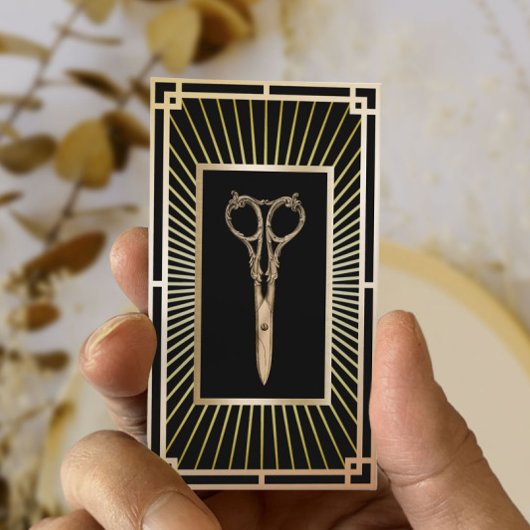 Hair Stylist  Art Deco Gold Scissor Classy Visitekaartje