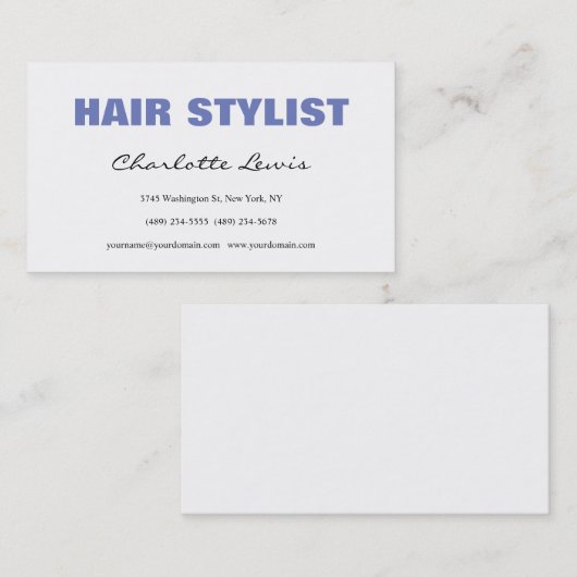 Hair Stylist Artist Designer Minimalist White Visitekaartje (Voorkant / Achterkant)