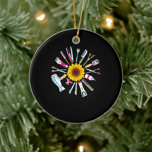 Hair Stylist Barber Tools Floral Keramisch Ornament (Boom)