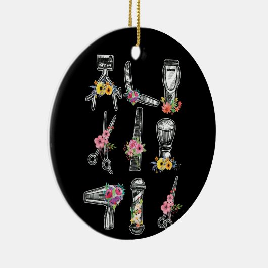 Hair Stylist Barber Tools Floral Keramisch Ornament (Rechts)