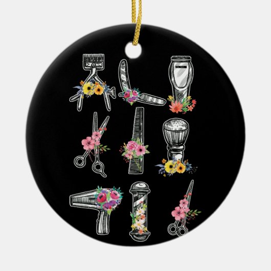Hair Stylist Barber Tools Floral Keramisch Ornament (Voorkant)