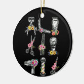 Hair Stylist Barber Tools Floral Keramisch Ornament (Links)