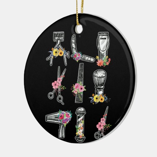 Hair Stylist Barber Tools Floral Keramisch Ornament (Links)