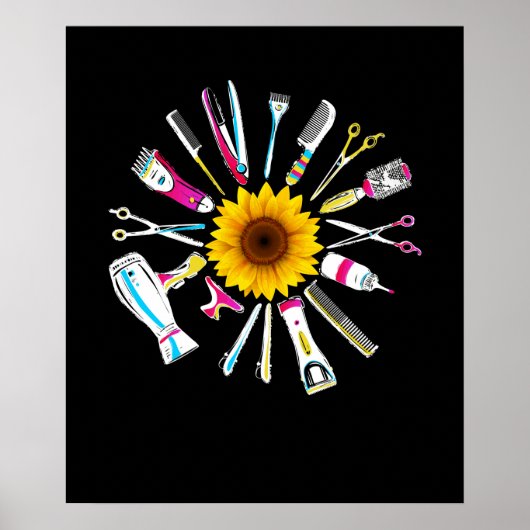 Hair Stylist Barber Tools Floral Poster (Voorkant)