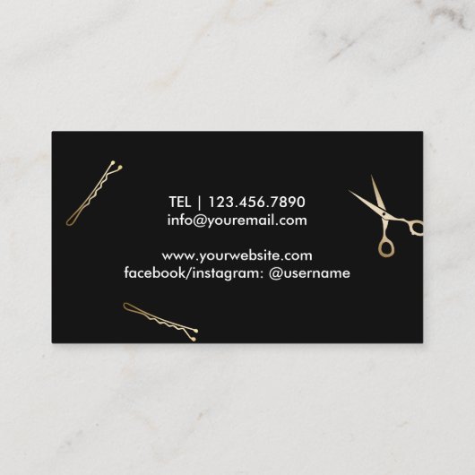 Hair Stylist Beauty Girl Black & Gold Appointes Afsprakenkaartje (Achterkant)