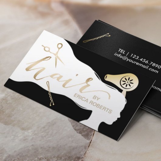 Hair Stylist Beauty Girl Black & Gold Appointes Afsprakenkaartje