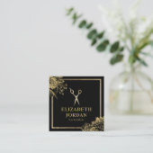 Hair Stylist Beauty Salon Black & Gold Botanical Vierkante Visitekaartje (Staand voorkant)