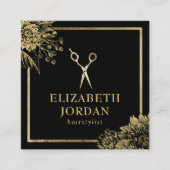 Hair Stylist Beauty Salon Black & Gold Botanical Vierkante Visitekaartje (Voorkant)