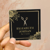 Hair Stylist Beauty Salon Black & Gold Botanical Vierkante Visitekaartje