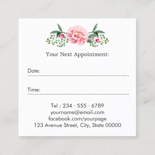 Hair Stylist Beauty Salon Chic Bloemen Afspraak Afsprakenkaartje (Achterkant)