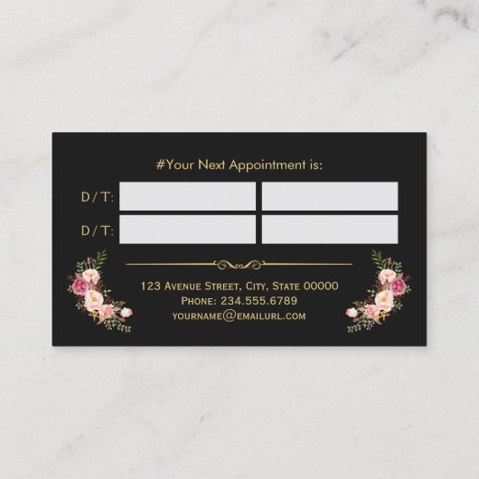 Hair Stylist Beauty Salon Gold Bloemen Afspraak Afsprakenkaartje (Achterkant)