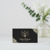 Hair Stylist Beauty Salon Logo Modern Gold Sequins Visitekaartje (Staand voorkant)