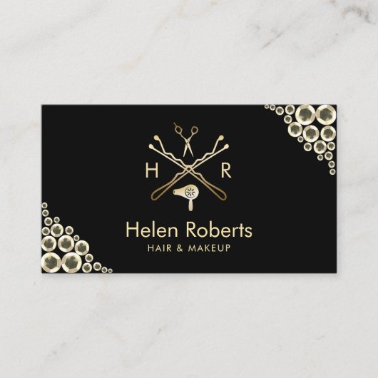 Hair Stylist Beauty Salon Logo Modern Gold Sequins Visitekaartje (Voorkant)