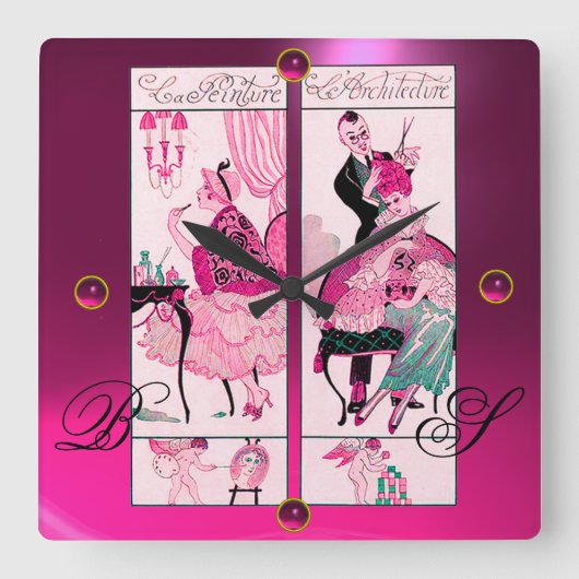 HAIR STYLIST, BEAUTY SALON MAAKT KUNSTPARTIST Roze Vierkante Klok (Voorkant)