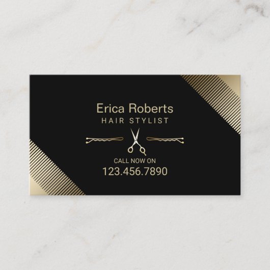 Hair Stylist Beauty Salon Modern Black & Gold Visitekaartje (Voorkant)