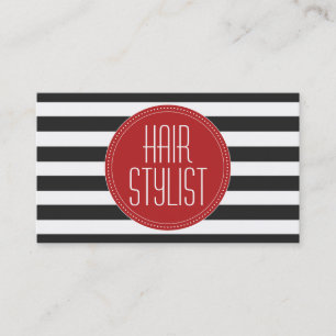 Hair Stylist Black en White Stripes Visitekaartje