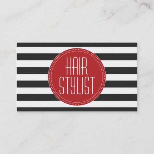 Hair Stylist Black en White Stripes Visitekaartje (Voorkant)