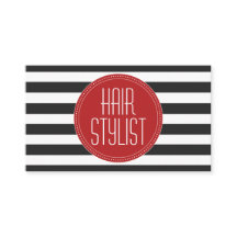 Hair Stylist Black en White Stripes Visitekaartje