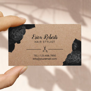 Hair Stylist Black Floral Rustic Kraft Appointment Afsprakenkaartje