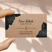 Hair Stylist Black Floral Rustic Kraft Appointment Afsprakenkaartje