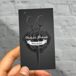 Hair Stylist Black Flower & Scissor Salon Afsprakenkaartje