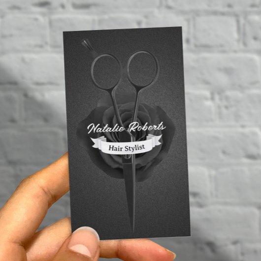 Hair Stylist  Black Flower & Scissor Salon Afsprakenkaartje