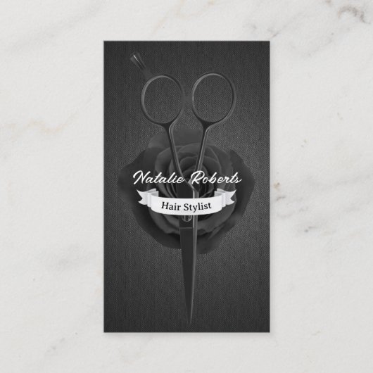 Hair Stylist  Black Flower & Scissor Salon Afsprakenkaartje (Voorkant)