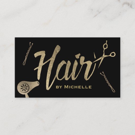 Hair Stylist Black & Gold Typography Beauty Salon Visitekaartje (Voorkant)