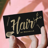 Hair Stylist Black & Gold Typography Beauty Salon Visitekaartje
