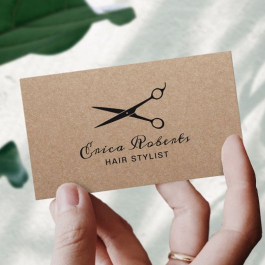 Hair Stylist Black Scissor Logo Rustic Kraft Visitekaartje