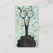 Hair Stylist Black Scissor Mint & Gold Marble Visitekaartje (Voorkant)