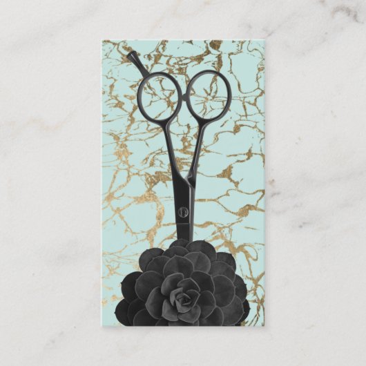 Hair Stylist Black Scissor Mint & Gold Marble Visitekaartje (Voorkant)
