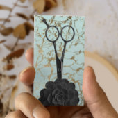 Hair Stylist Black Scissor Mint & Gold Marble Visitekaartje