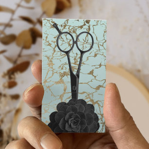 Hair Stylist Black Scissor Mint & Gold Marble Visitekaartje