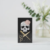 Hair Stylist Black & Silver Skull Beauty Salon Visitekaartje (Staand voorkant)