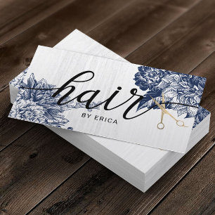 Hair Stylist  Blue Floral Elegant Salon Visitekaartje