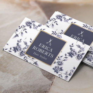 Hair Stylist  Blue Floral Elegant Salon Visitekaartje