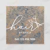 Hair Stylist  Blue Floral Rustic Kraft Vierkante Visitekaartje (Voorkant)