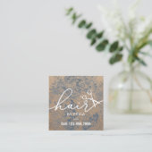 Hair Stylist  Blue Floral Rustic Kraft Vierkante Visitekaartje (Staand voorkant)
