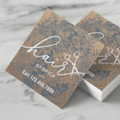 Hair Stylist  Blue Floral Rustic Kraft Vierkante Visitekaartje
