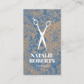 Hair Stylist  Blue Floral Rustic Kraft Visitekaartje (Voorkant)