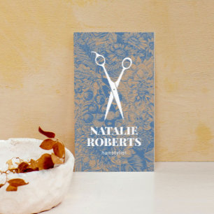Hair Stylist Blue Floral Rustic Kraft Visitekaartje