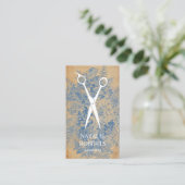 Hair Stylist Blue Floral Rustic Kraft Visitekaartje (Staand voorkant)