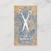 Hair Stylist Blue Floral Rustic Kraft Visitekaartje (Voorkant)