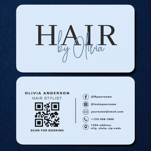 Hair Stylist Blue QR Code Visitekaartje
