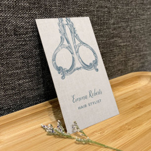 Hair Stylist  Blue Scissor Elegant Linen Visitekaartje
